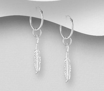 Malın səhifəsinə keç 925 Sterling Silver Feather Hoop Earrings