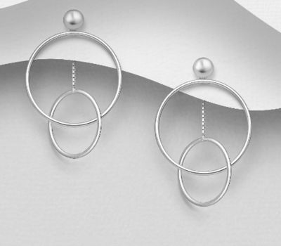 925 Sterling Silver Ball And Circle Jacket Earrings