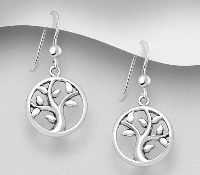 925 Sterling Silver Tree of Life Hook Earrings