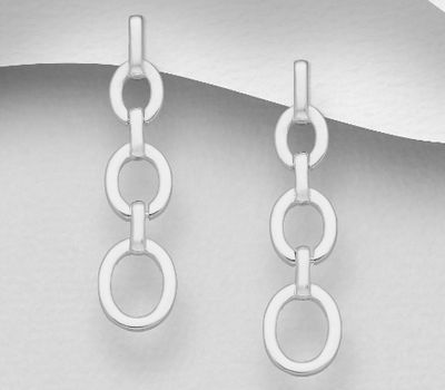 925 Sterling Silver Oval Links Push-Back Earrings