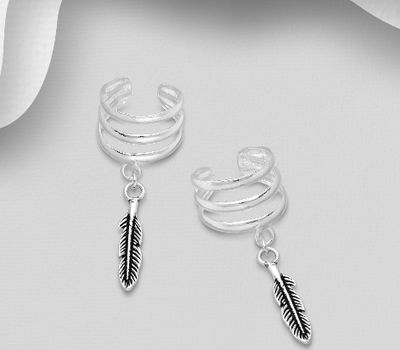 925 Sterling Silver Feather Ear Cuffs
