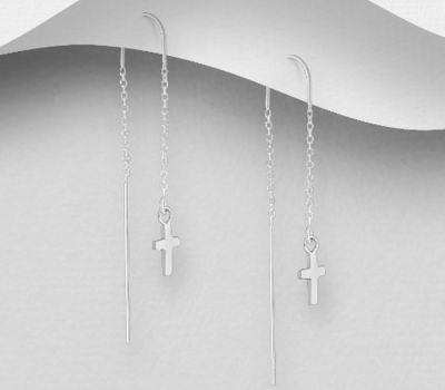 925 Sterling Silver Cross Threader Earrings