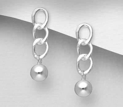 925 Sterling Silver Ball and Links Push-Back Earrings