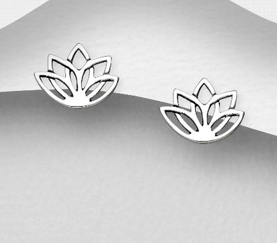 925 Sterling Silver Oxidized Lotus Push-Back Earrings