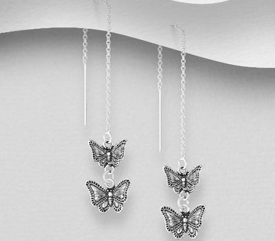 Malın səhifəsinə keç 925 Sterling Silver Oxidized Butterfly Threader Earrings