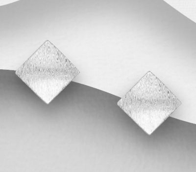 925 Sterling Silver Matt Rhombus Push-Back Earrings