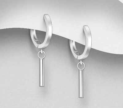 925 Sterling Silver Bar Hoop Earrings