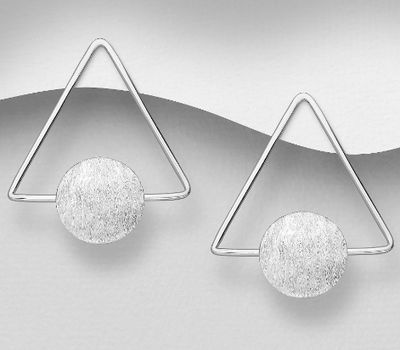 925 Sterling Silver Brushed Finish Circle and Triangle Push-Back Earrings