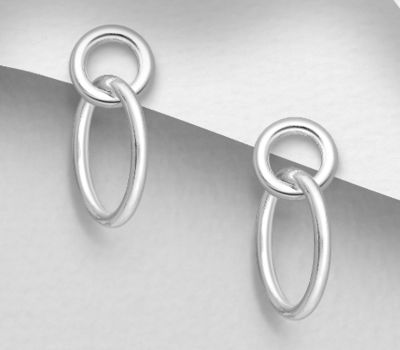 925 Sterling Silver Circle Links Push-Back Earrings