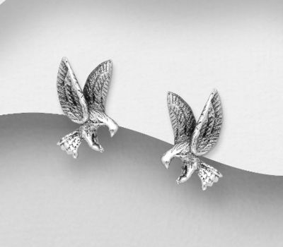 925 Sterling Silver Oxidized Eagle Push-Back Earrings