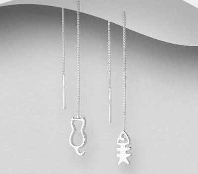 Malın səhifəsinə keç 925 Sterling Silver Cat and Fish Bone Threader Earrings