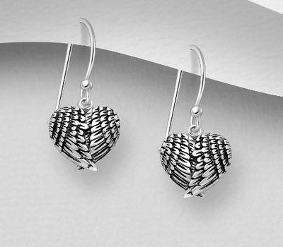 925 Sterling Silver Oxidized Wings Hook Earrings