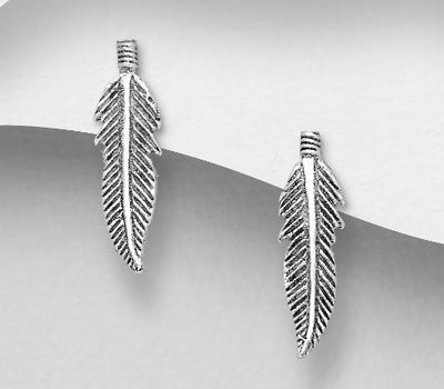 925 Sterling Silver OxidizedFeather Earrings
