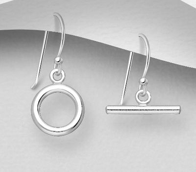 925 Sterling Silver Bar and Circle Hook Earrings