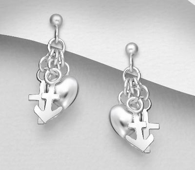 925 Sterling Silver Anchor & Cross & Heart Push-Back Earrings