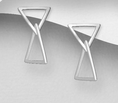 925 Sterling Silver Triangle Links Push-Back Earrings