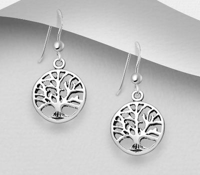 925 Sterling Silver Oxidized Tree Of Life Hook Earrings