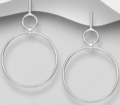 925 Sterling Silver Circle Links Push-Back Earrings