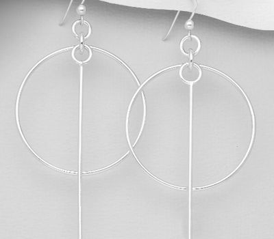 925 Sterling Silver Bar And Circle Hook Earrings