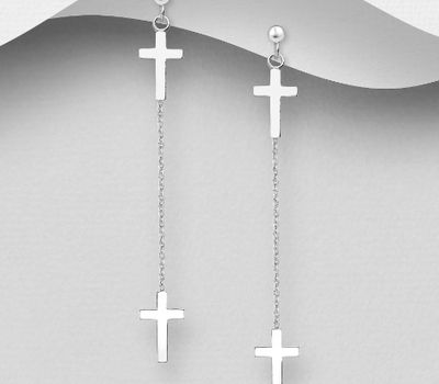 925 Sterling Silver Cross Push-Back Earrings