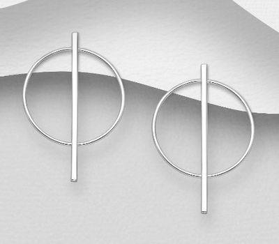 925 Sterling Silver Bar & Circle Push-Back Earrings