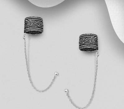 925 Sterling Silver Oxidized Weave Push-Back and Ear Cuffs