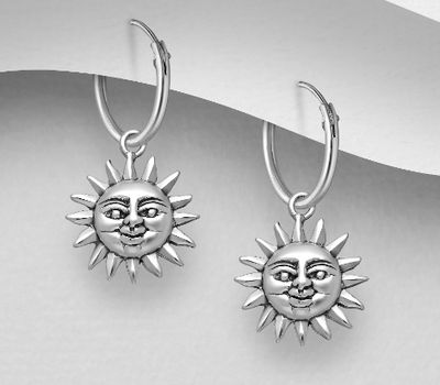 925 Sterling Silver Oxidized Sun Hoop Earrings