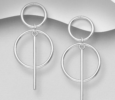 925 Sterling Silver Bar and Circle Links Push-Back Earrings