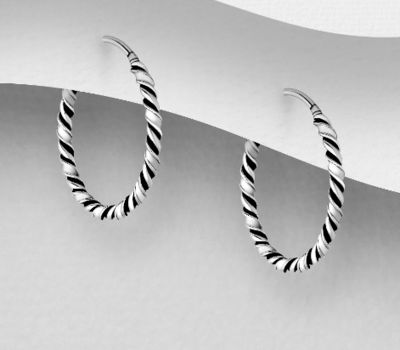 925 Sterling Silver Oxidized Twisted Hoop Earrings