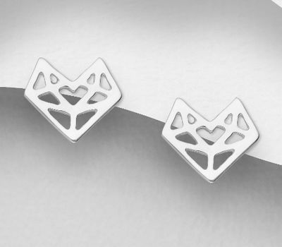 925 Sterling Silver Origami Heart Push-Back Earrings