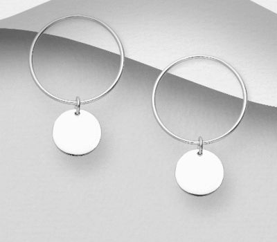 Malın səhifəsinə keç 925 Sterling Silver Engravable Circle Tag Push-Back Earrings