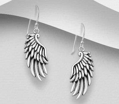 925 Sterling Silver Oxidized Wings Hook Earrings