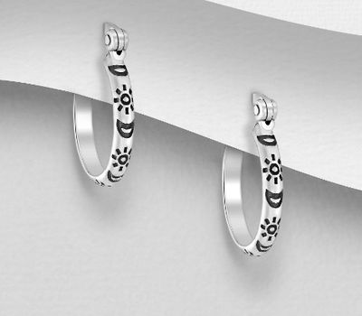 Malın səhifəsinə keç 925 Sterling Silver Oxidized Hinged-Back Earrings Featuring Crescent Moon and Sun Design