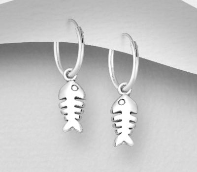 925 Sterling Silver Fish Bone Hoop Earrings