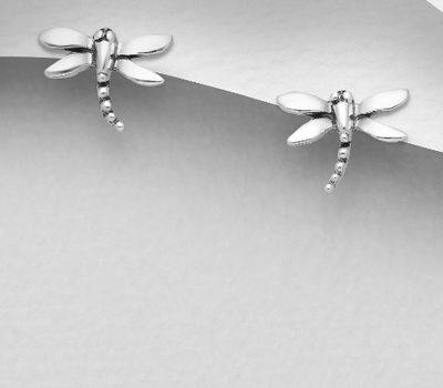 925 Sterling Silver Oxidized Dragonfly Push-Back Earrings