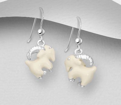 925 Sterling Silver Goat Hook Earrings, Decorated with Colored Enamel