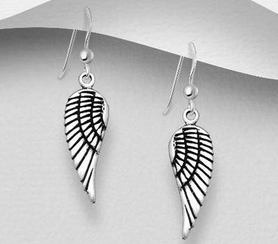 925 Sterling Silver Wings Hook Earrings