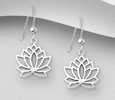 925 Sterling Silver Lotus Hook Earrings