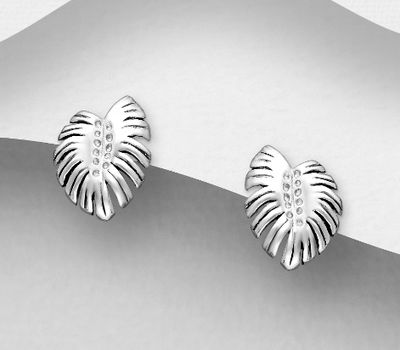 925 Sterling Silver Oxidized Leaf Push-Back Earrings