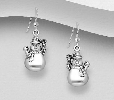925 Sterling Silver Oxidized Snowman Hook Earrings