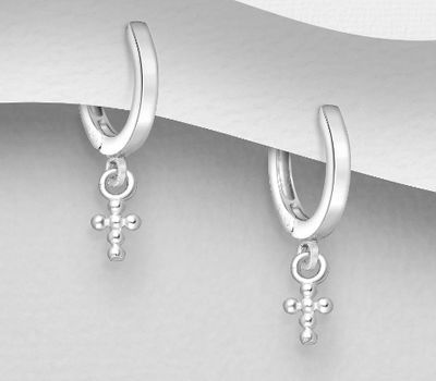 925 Sterling Silver Cross Hoop Earrings