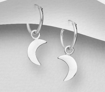 925 Sterling Silver Moon Charm Hoop Earrings