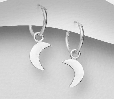 Malın səhifəsinə keç 925 Sterling Silver Moon Charm Hoop Earrings