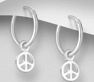 925 Sterling Silver Peace Symbol Hoop Earrings