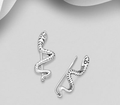 925 Sterling Silver Oxidized Snake Ear Pins