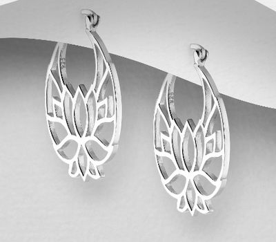 925 Sterling Silver Lotus Hoop Earrings