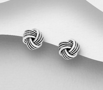 925 Sterling Silver Oxidized Knot Push-Back Earrings
