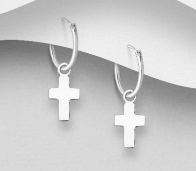 925 Sterling Silver Cross Hoop Earrings