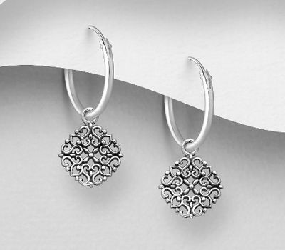 925 Sterling Silver Oxidized Swirl Hoop Earrings