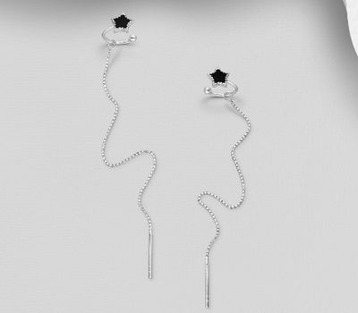 925 Sterling Silver Star Ear Cuffs & Threader Earrings, Decorated with Colored Enamel